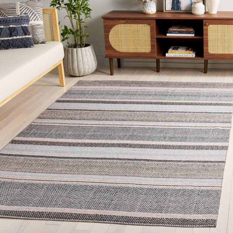 SAFAVIEH Cabo Dicle Flatweave Boho Stripe Rug - 8' x 10' - Black/Light Blue