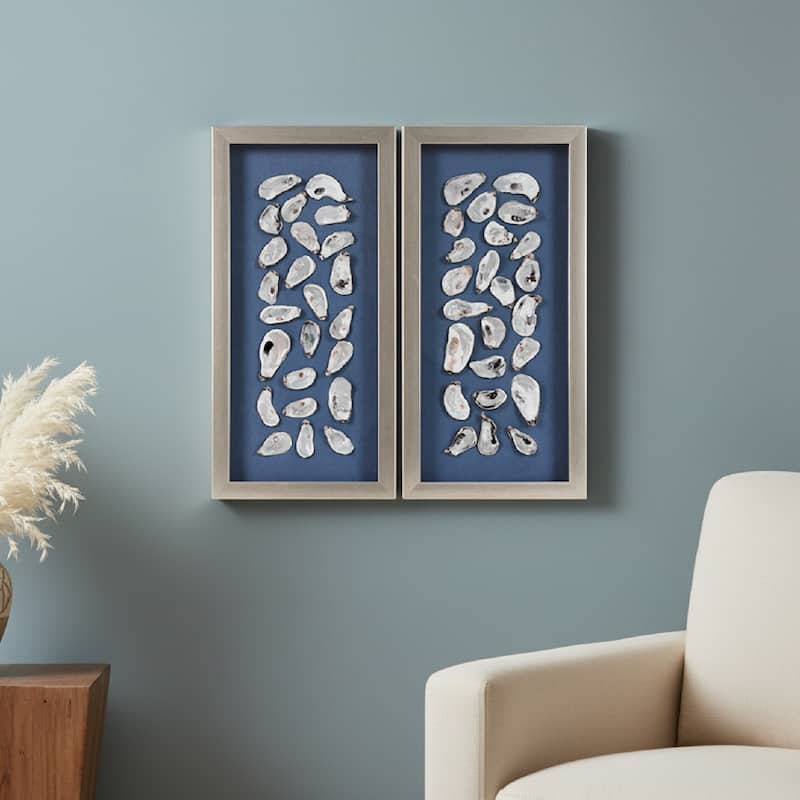 American Art Decor 2-Piece Coastal Seashell & Sea Glass Shadowbox Framed Wall Art Set