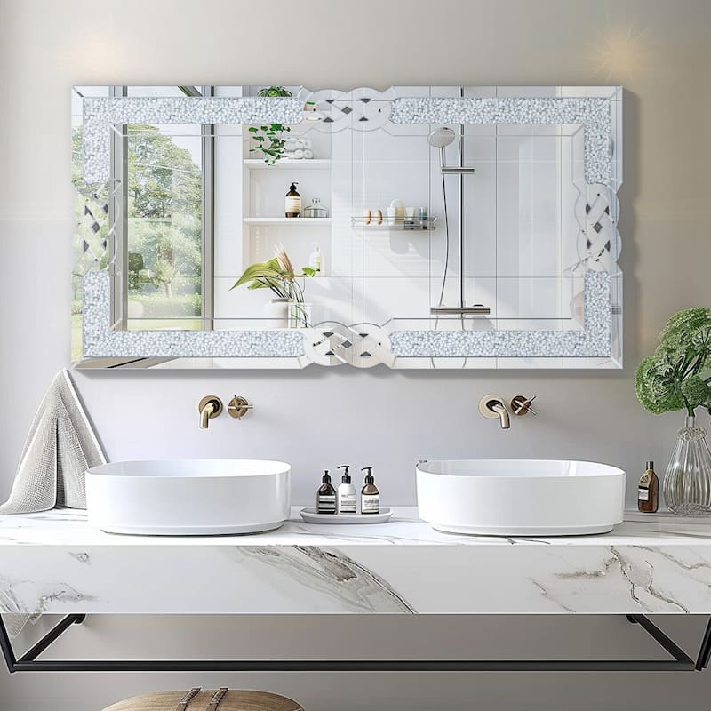 Sparkling Crystal Crush Diamond Accent Mirror Wall Mounted