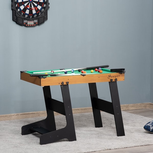 slide 2 of 9, Soozier 38'' Foldable Mini Billiards Tabletop Game, Pool Table Set Fun for Whole Family Game Room Man Cave Black,Brown and Green
