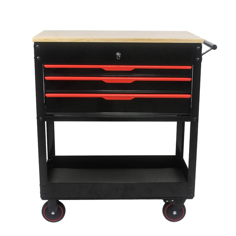 Rolling Tool Cart With 3 Drawer Adjustable Shelf Locking System Storage Cabinet For Garage Warehouse Repair Shop - Black
