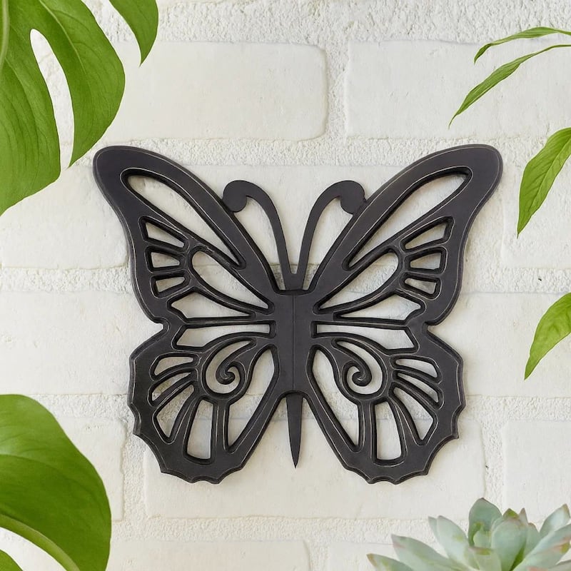 Set of 2 Wooden Butterfly Wall Plaque with Cutout Detail, Black