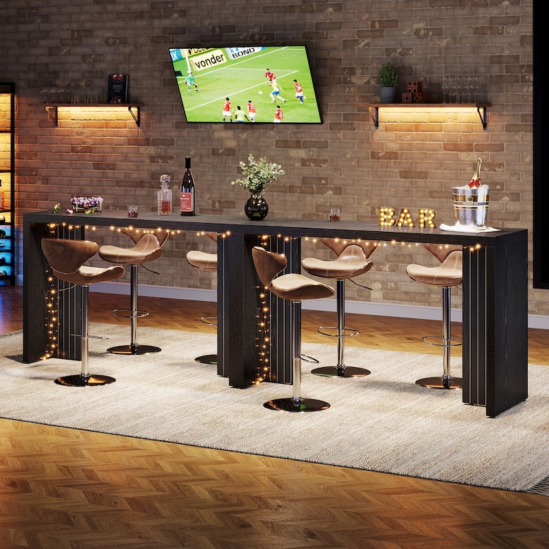 55'' Home Bar Unit, Bar Table with Faux Marble Finished Tabletop