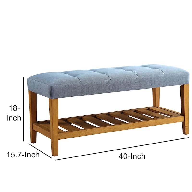 Wooden Bench, Blue & Oak - 18 H x 16 W x 40 L