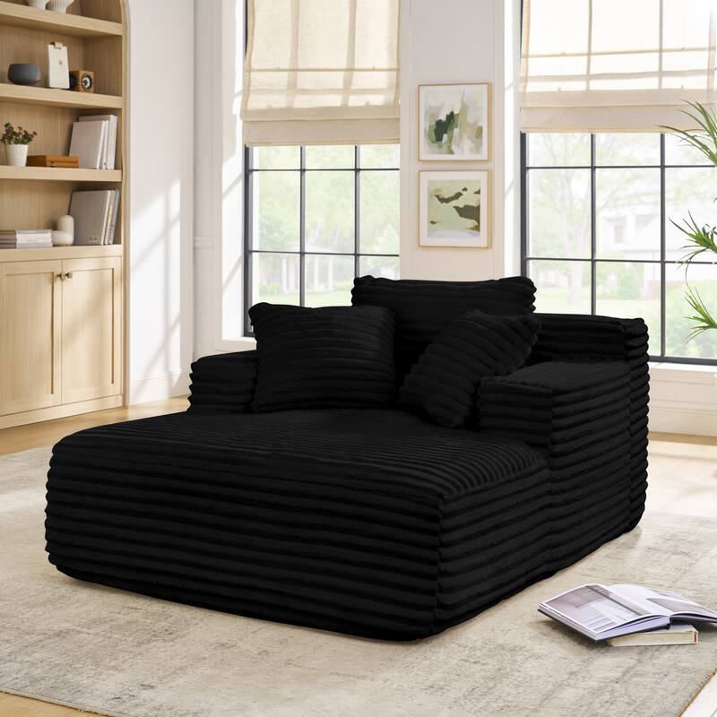 Roomfitters Living Room Compressed Chaise Lounge Foam Sofa Bed, Fluffy Corduroy Upholstered Cloud Couch with Deep Seat