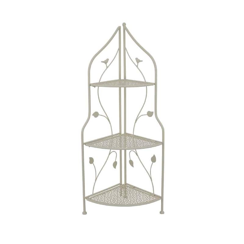 3 Tier Corner Plant Stand Shelves, Classical White Metal, 36 Inch