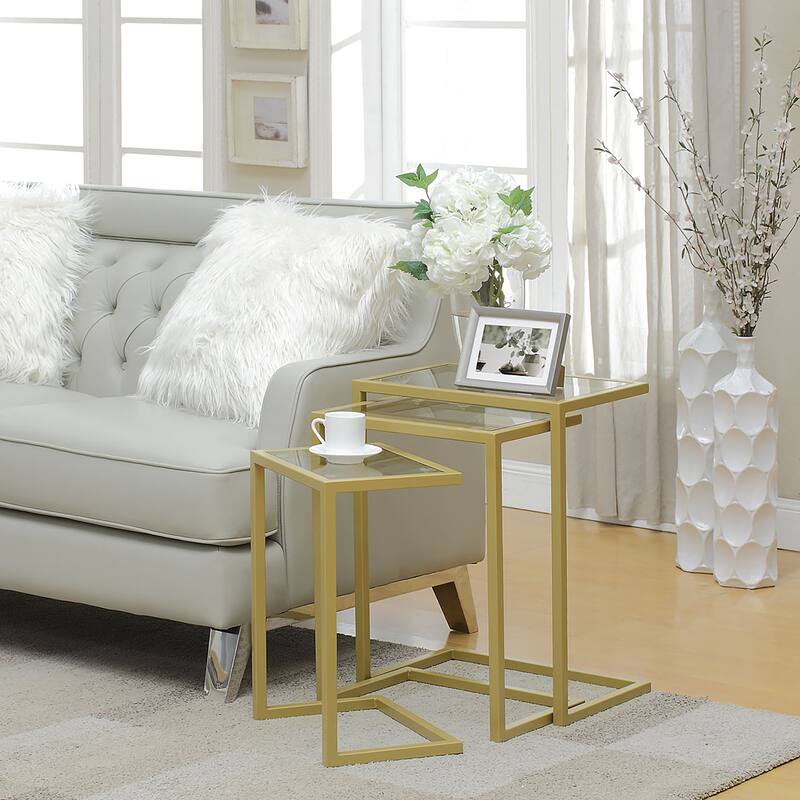 Carolina Living Addison Nesting Table Set - Glass Top - Chrome Base - Clear, Gold