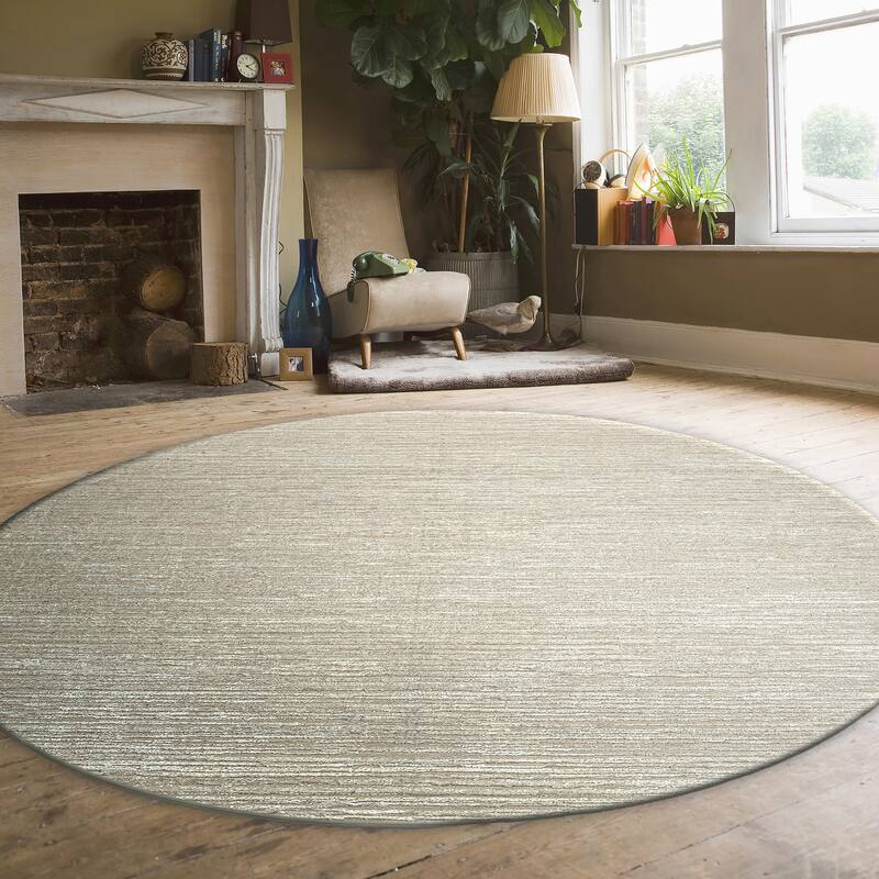 Admire Home Living Sognatore 1228 Transitional Striated Area Rug - 7'10" X 7'10" - Beige