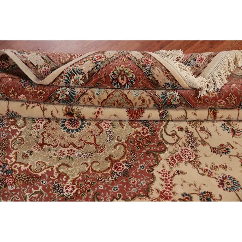 Vegetable Dye Tabriz Chinese Area Rug Handmade Wool And Silk Carpet - 8'0"x 9'11"