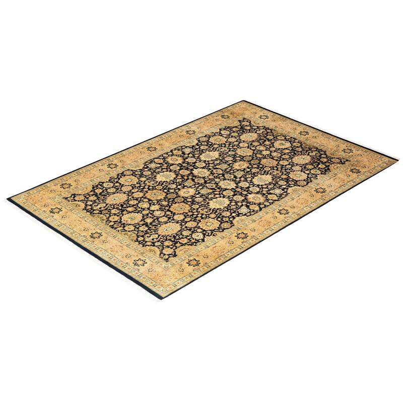 Overton Handknotted Wool Traditional Oriental Black Area Rug - 6' x 9'