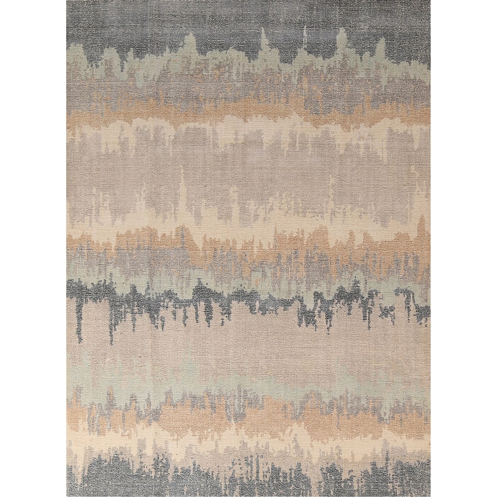 Abstract Modern Area Rug Hand-Knotted Beige Tribal Wool Carpet - 5'4"x 7'6"