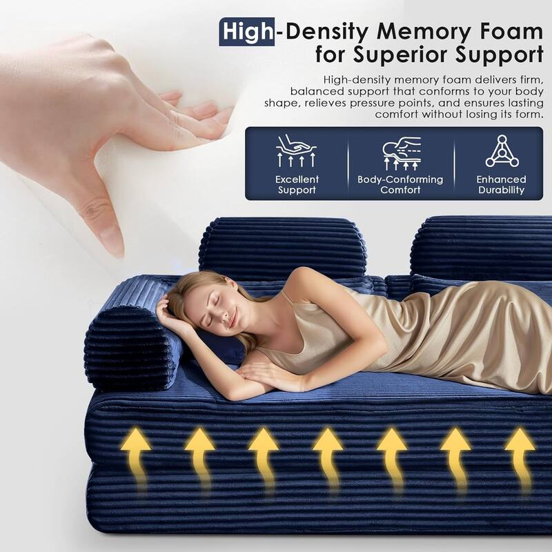 Convertible Sleeper Sofa Bed, 78.5" Corduroy Foldable Loveseat Sofa, King Size Floor Mattress Couch, No Assembly Required