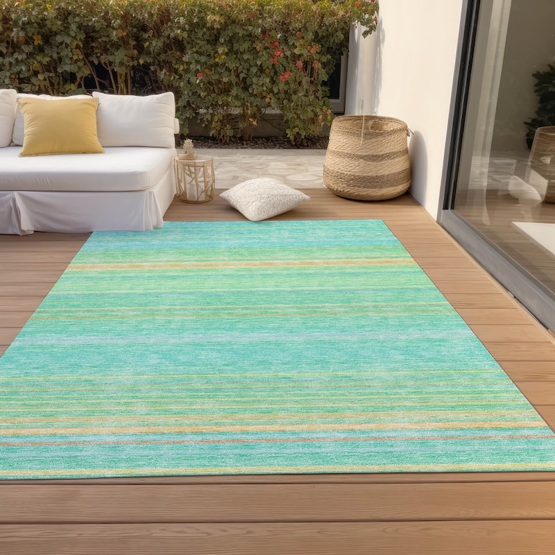 Machine Washable Indoor/ Outdoor Ombre Stripes Chantille Rug - Aqua - 10' x 14'
