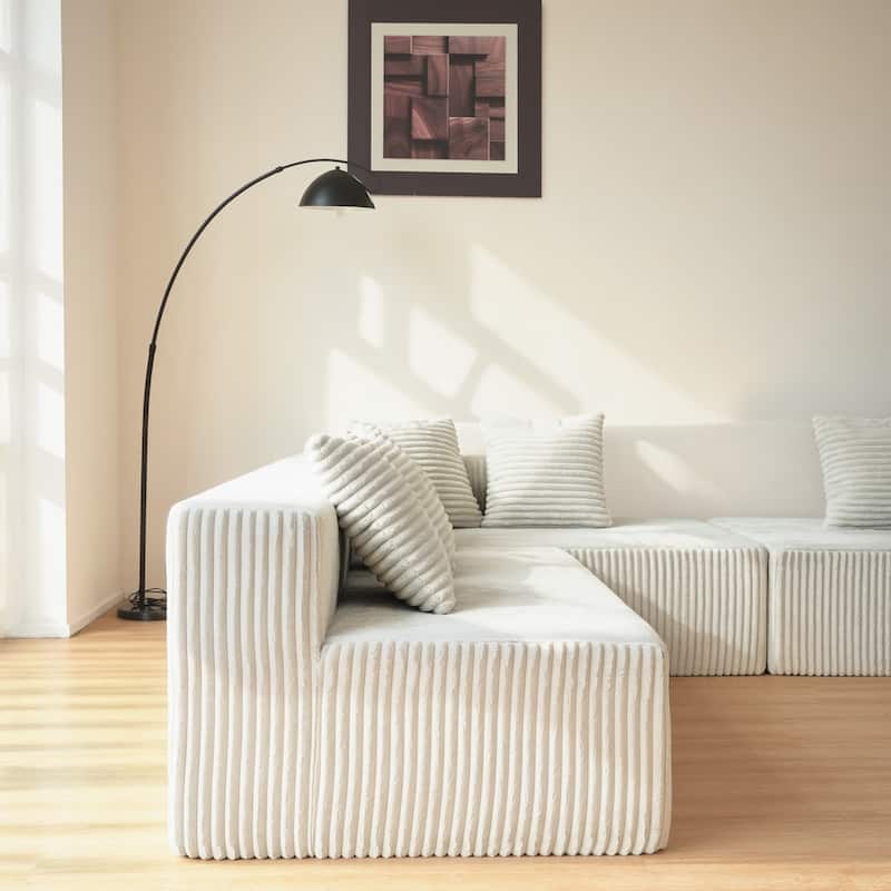 Freely Configurable Layout Modular Couch, U-shaped Sectional Sofa, Corduroy Full Compression Floor Standing Sofa with Pillows