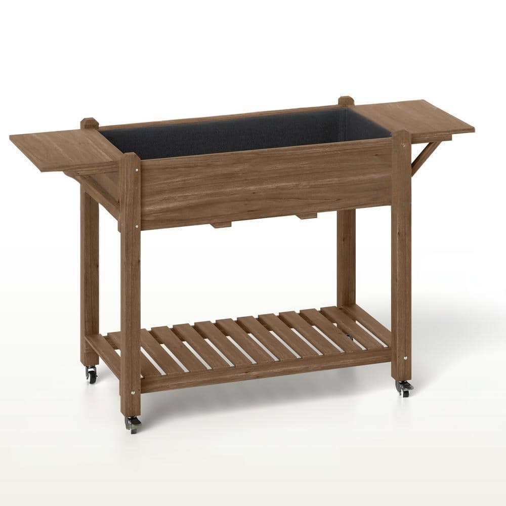 Planter Box Caster Wheel & Storage Shelf, Drain Hole, Solid Fir Wood