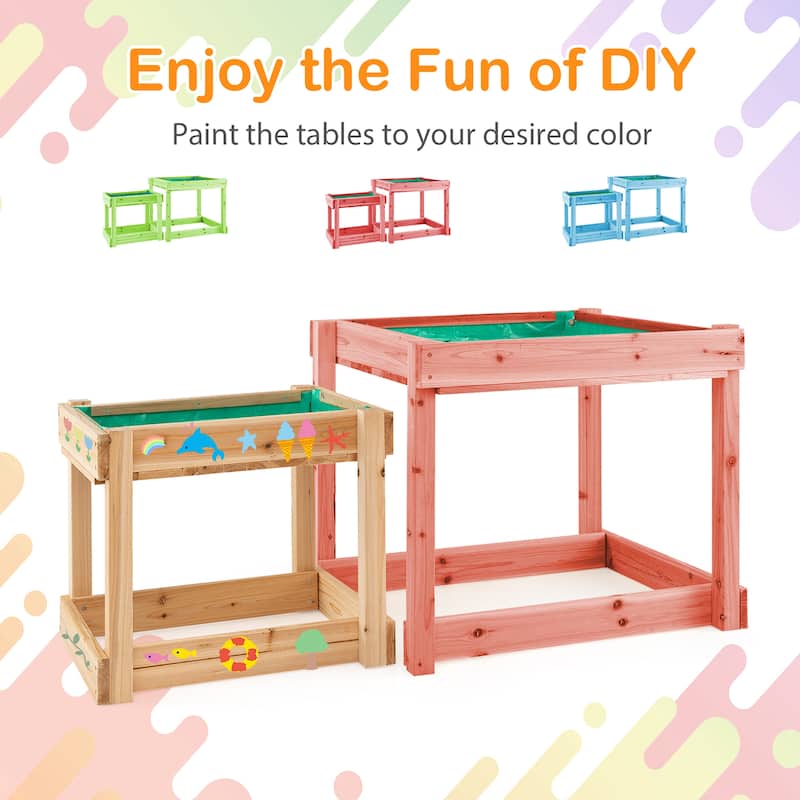Gymax Wooden Sand & Water Tables Outdoor Sensory Tables w/ Protective
