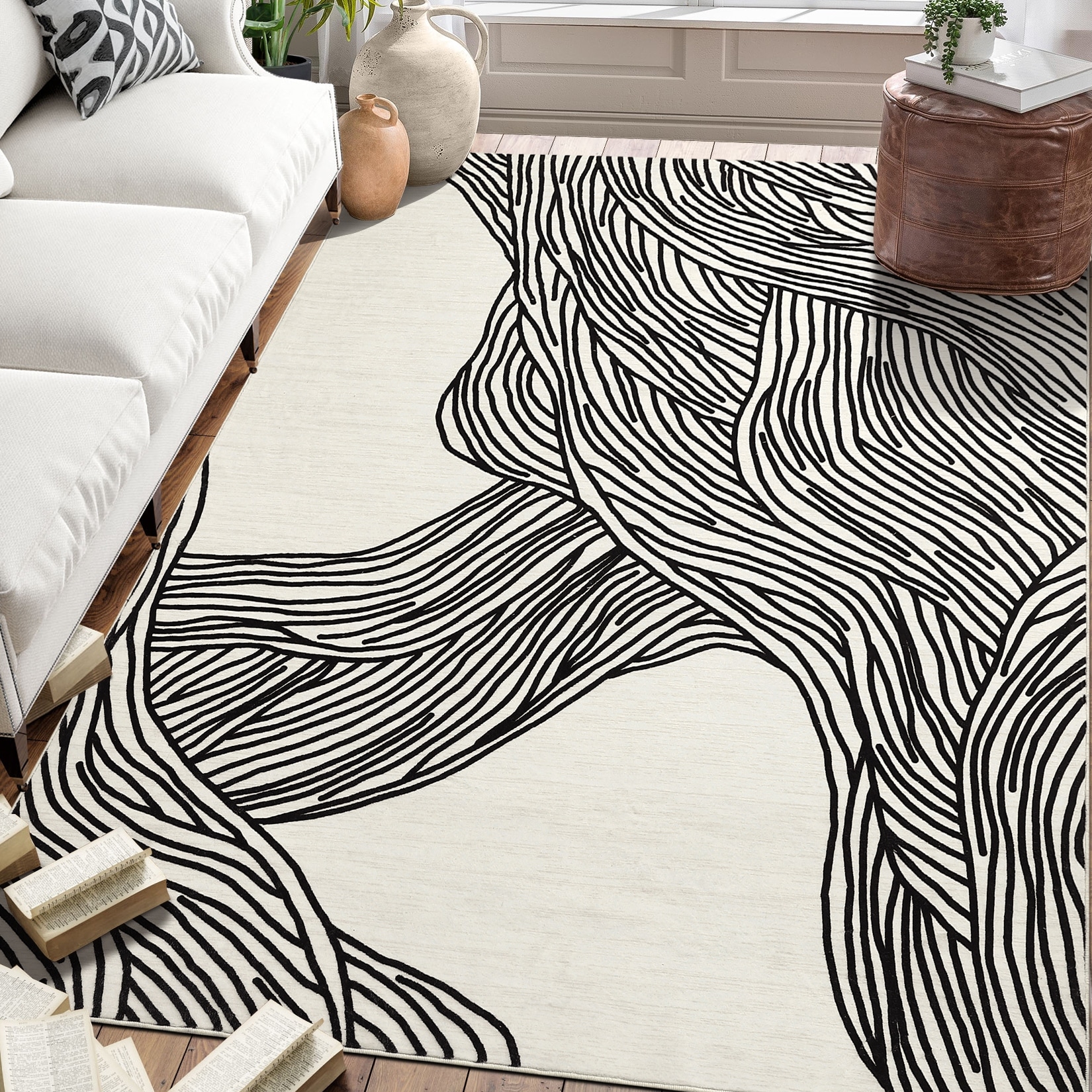 Area Rugs for Living Room Bedroom Washable Modern Abstract Rug Non-Slip Low Pile Accent Rug