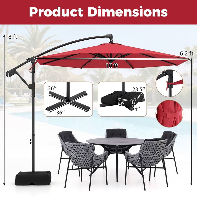 Costway 10 FT Offset Hanging Umbrella with Base Patio Cantilever