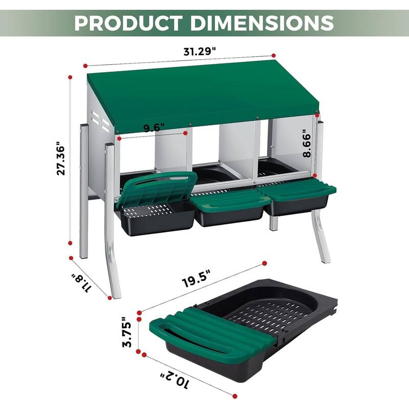 3 Holes Egg-Laying Boxes Nesting Boxes for Chickens Coops with Legs