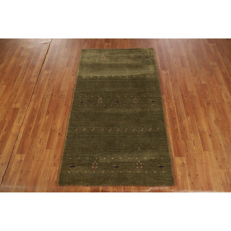 Hand Knotted Oriental 100% Wool Carpet Tribal Animal Pictorial Green Gabbeh Area Rug - 5' 3'' X 3' 0''