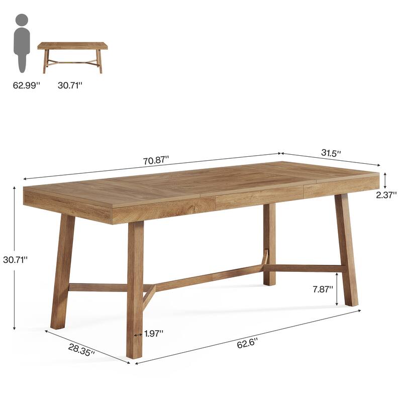 70.8-Inch Executive Desk, Large Computer Desk for Home Office, Modern Style, Oak