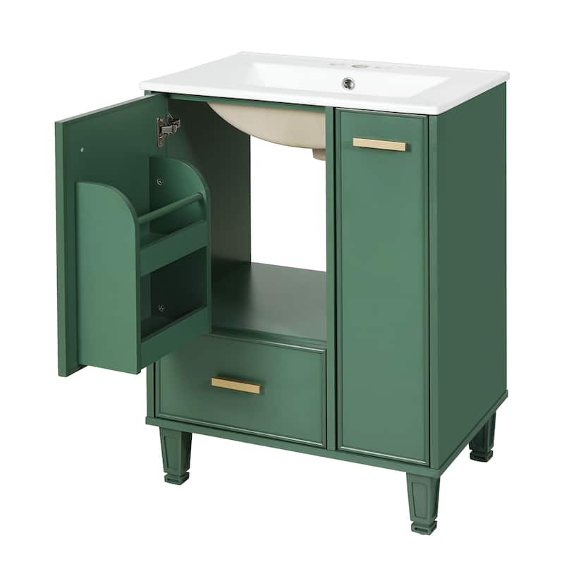 24" Bathroom Vanity with Sink, Bathroom Cabinet with Door Shelf, Deep Drawer, 2-Tier Pull-Out Basket