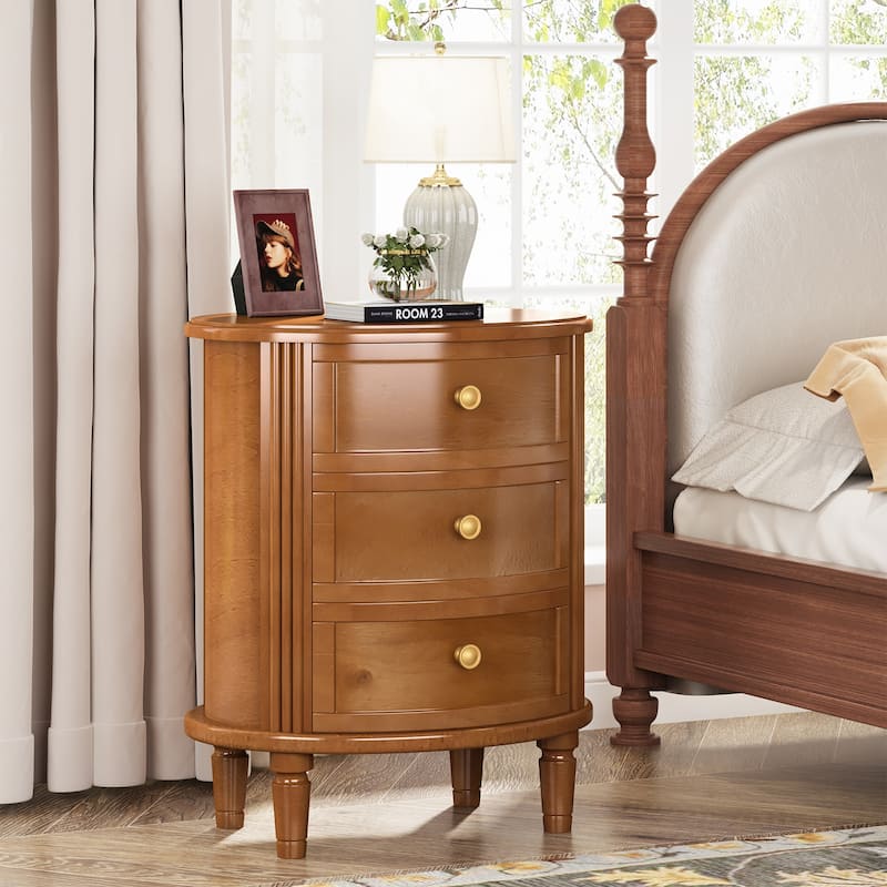 Nightstand with 3 Drawers, White Bedside Table with Storage