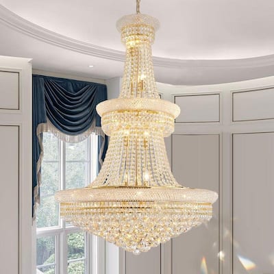 KAYLA 19-Lights High Ceiling Chandelier Modern Gold Crystal Chandeliers Large Foyer Chandelier Fixtures