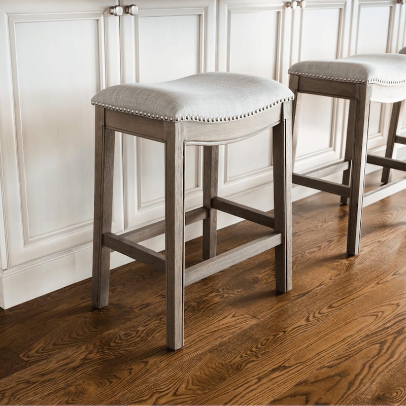 Maven Lane 26" Adrien Saddle Kitchen Counter Height Stool - Reclaimed Oak