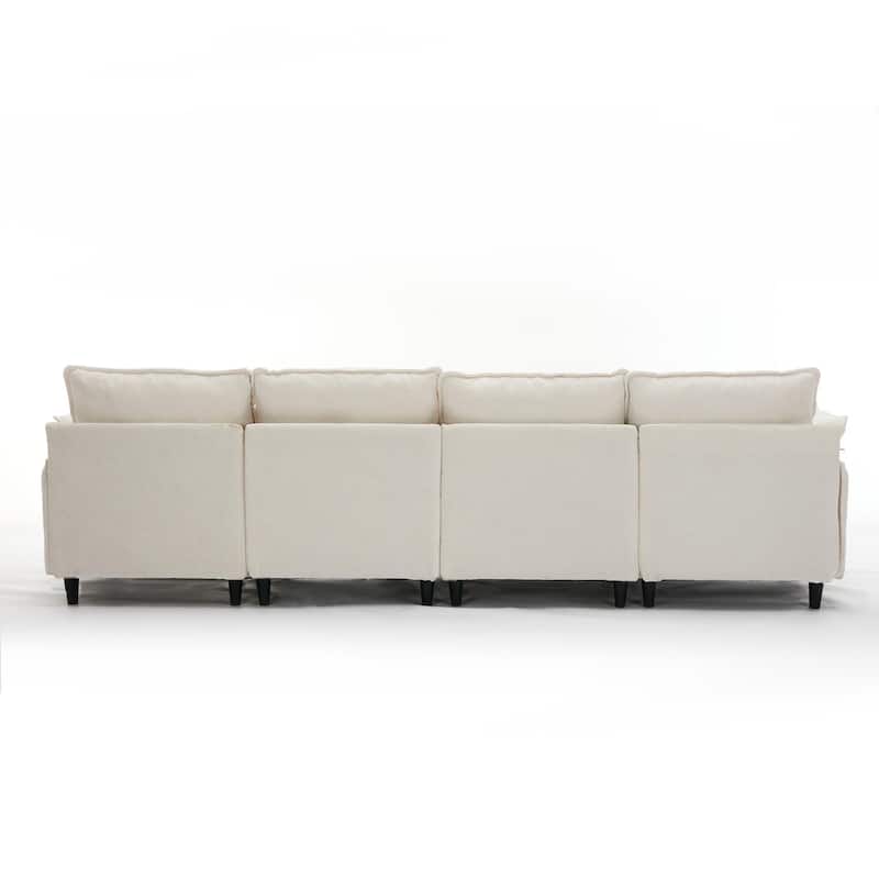 121.5" Chenille U-Shaped 6-Seater Sectional Sofa with 2 Movable Ottomans and 6 Pillows