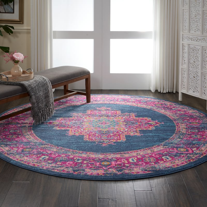 Nourison Passion Vintage Persian Medallion Area Rug - 8' x 8' - Blue - Runner/Round