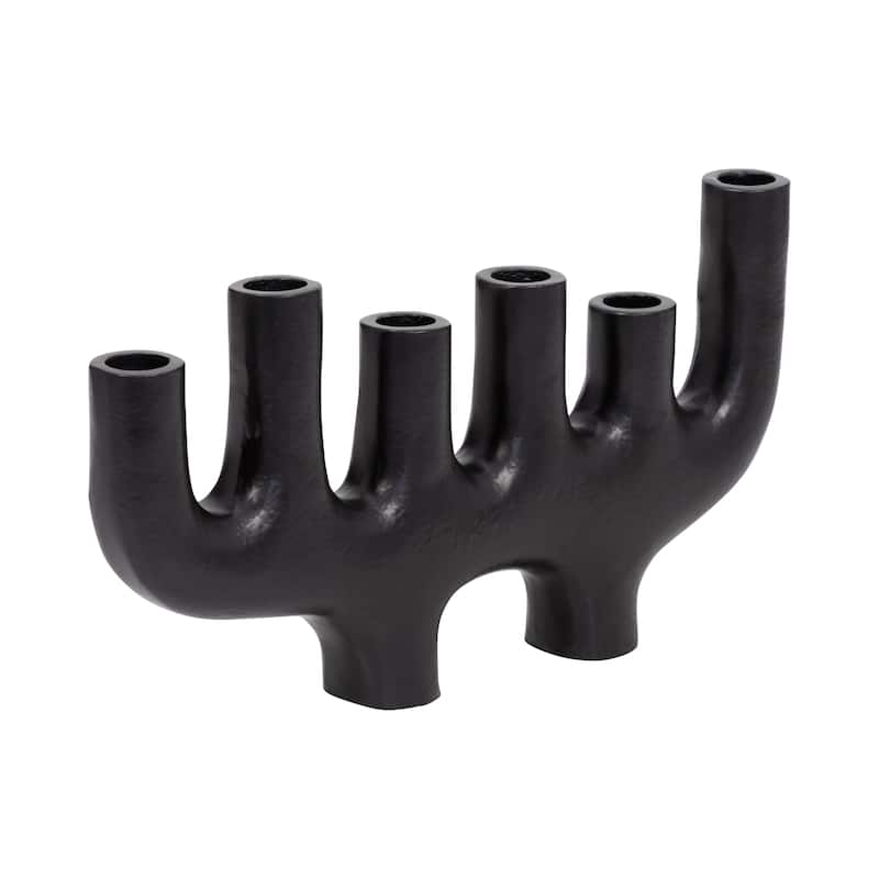Sagebrook Home Aluminum and Suar Wood 13-Inch 6 Taper Candelabra Black - Elegant Candle Holders - 13" x 2" x 7"