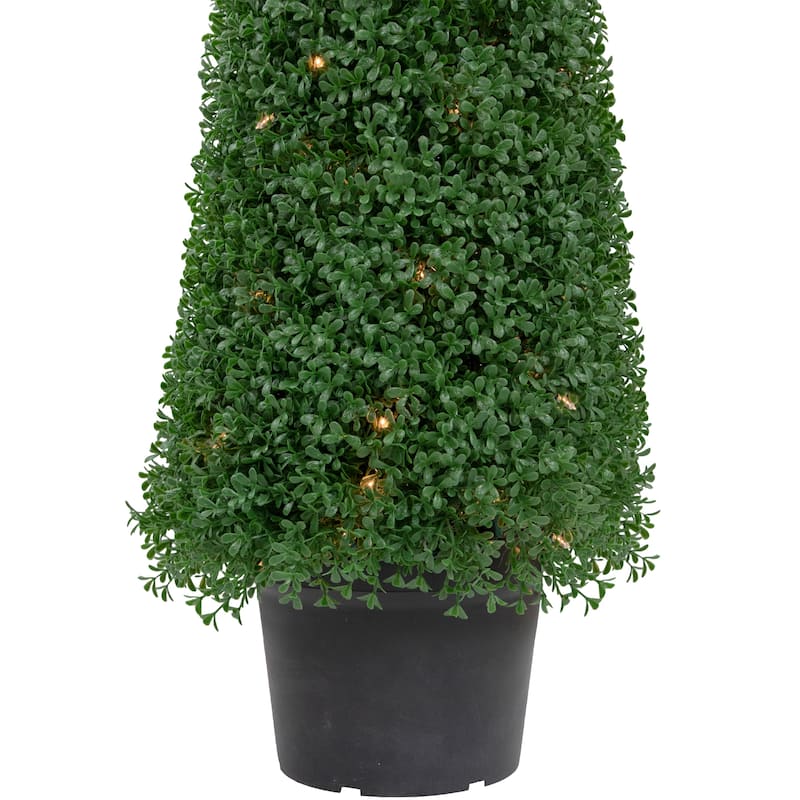 4' Pre-Lit Artificial Boxwood Cone Topiary Tree with Round Pot Clear Lights - 14