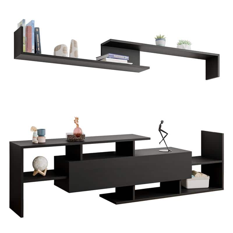 Surrey Multi-functional 60-Inch Modern Wood TV Console with Drawer, Book Case and Open Shelves in Stained Wood Finish