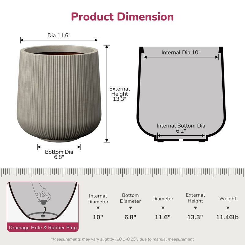 Concrete Round Planter Flower Pot with Drainage Holes