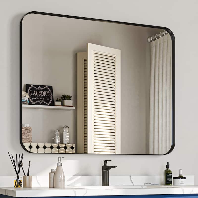 Stylish Rounded Aluminum Framed Bathroom Mirror – Full Length Wall Accent Mirror for Elegant Home Decor