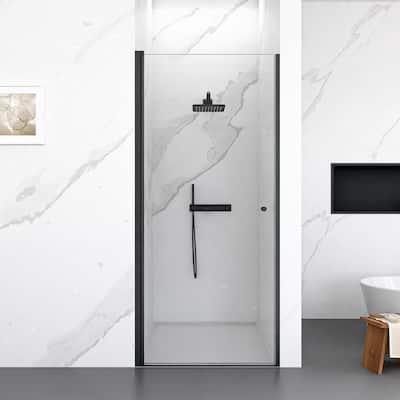 Anmytek Frameless Circular Pivot Shower Door - 1/4" SGCC Tempered Glass, 34W x 72H, Matte Black