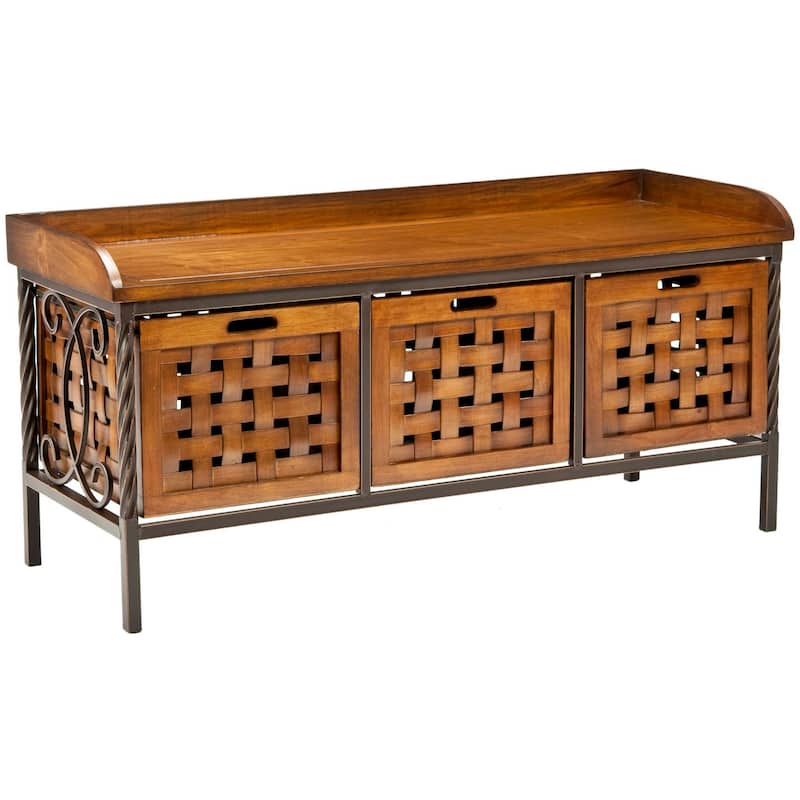 SAFAVIEH Nantwich Honey Oak Storage Bench - 42.5" x 15.5" x 20"