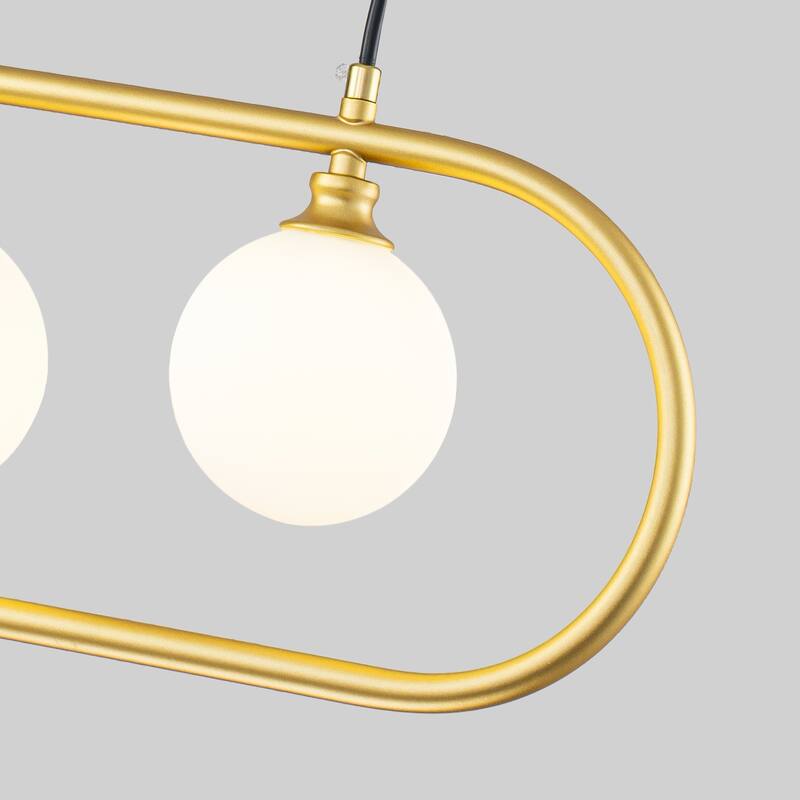 3-Light Linear Kitchen Island Pendant Frosted Milky White Glass Globes - Dia.22.83-in