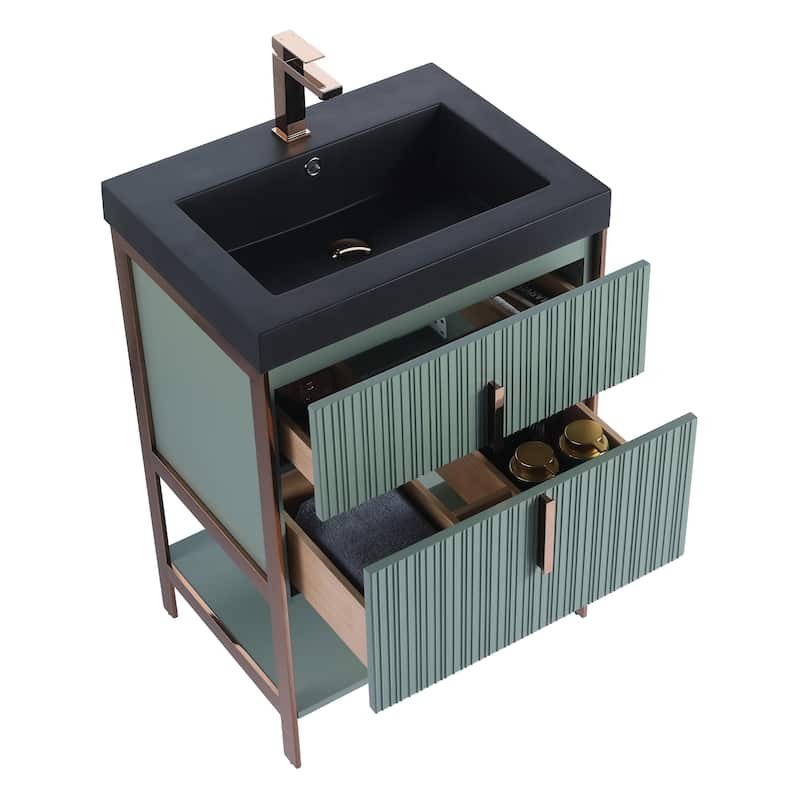 Fine Fixtures Serenity Modern Bathroom Vanity with Black Gel Acrylic Top
