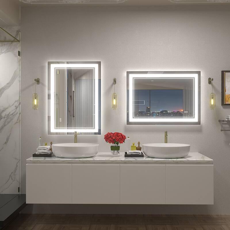 KIOTEE Frameless Front lit LED Lighted Anti-Fog Tempered Glass Bathroom Vanity Mirror with ETL and 3-Year Warranty
