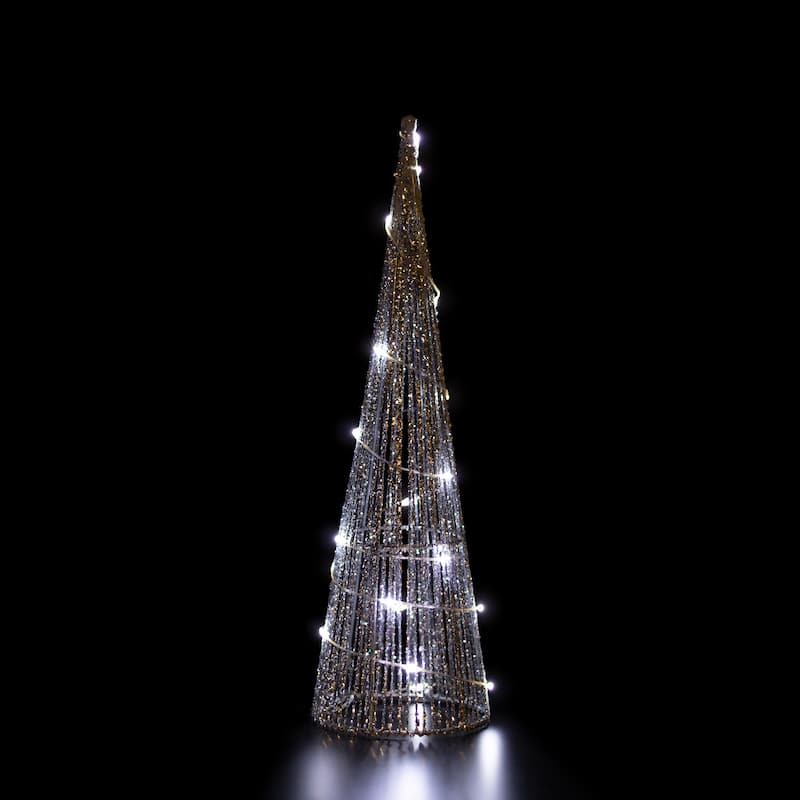 3 LED Silver Glitter Cone Tree Outdoor Christmas Decorations 23.5"