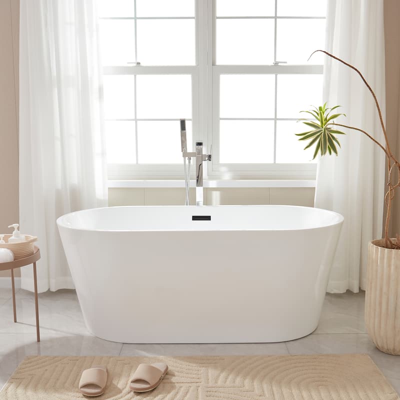 Vanity Art 59" Acrylic Freestanding Soaking Bathtub - 59/Soaking - White/Matte Black