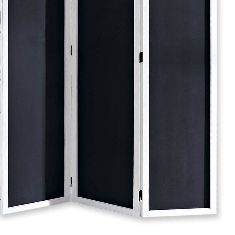 Chalkboard and Wooden 3 Panel Room Divider, Black and White