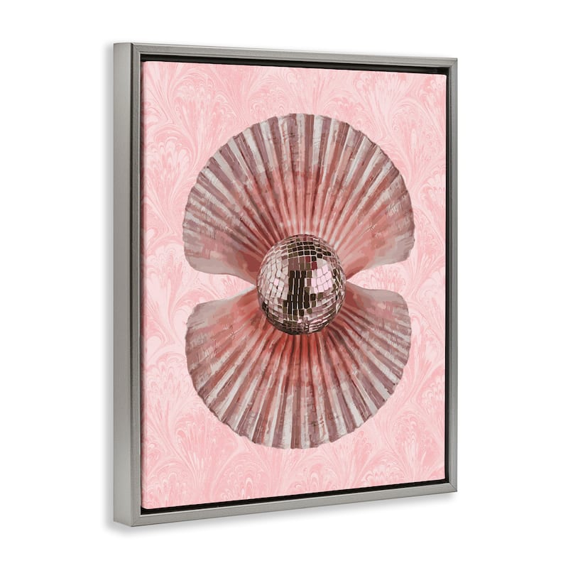 Stupell Disco Ball Clam Pearl Framed Floater Canvas Wall Art Design By Lil' Rue