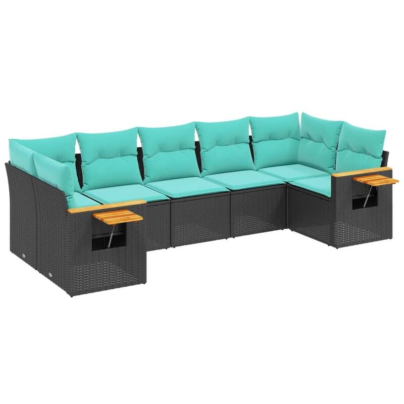 vidaXL 7 Piece Patio Sofa Set with Cushions Black Poly Rattan - 21.7x27.2x24.4