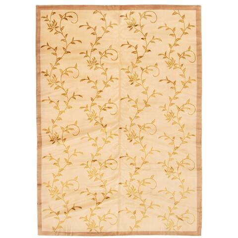 Hand-knotted Silk Touch Ivory Viscose, Wool Rug