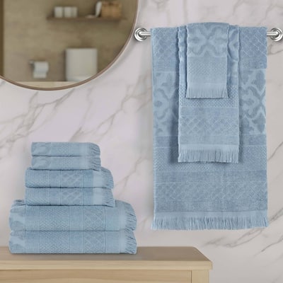 Superior Rolla Cotton Geometric Jacquard Plush Soft 9 Piece Towel Set