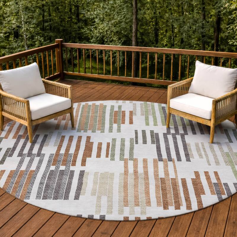 Machine Washable Indoor/ Outdoor Modern Pines Chantille Rug - Ivory - 8' x 8'
