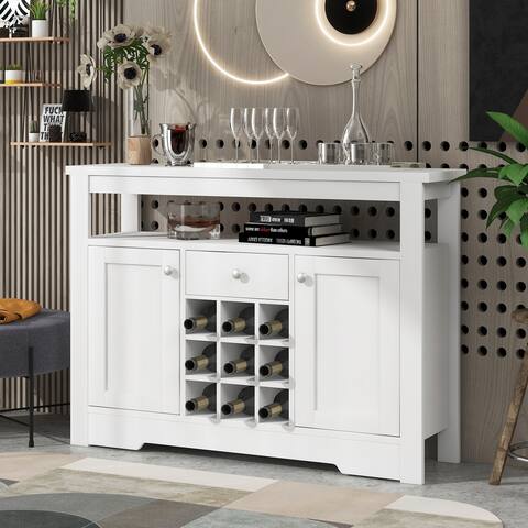 Merax Sideboard Cabinet with Double-Storey Tabletop and 9 Bar Wine Compartments